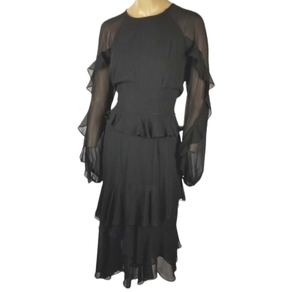 Cooper St Tiered Dress Size 10 Black Lined Asymmetric Long Sleeve Sleeve Ruffles